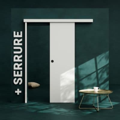 Porte coulissante intérieure avec rail et serrure – Prépeinte plane – 63 cm – Réversible