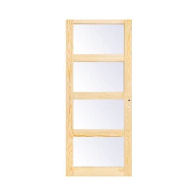 Porte coulissante Connemara pin vitrée 83x204 cm - Verre trempé, style Shaker, prêt à peindre