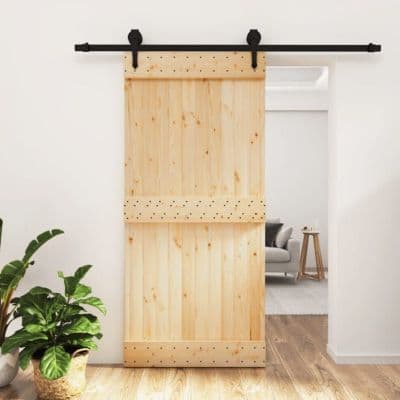Porte coulissante vidaXL en pin massif 95x210 cm + kit de quincaillerie - Porte de grange intérieure