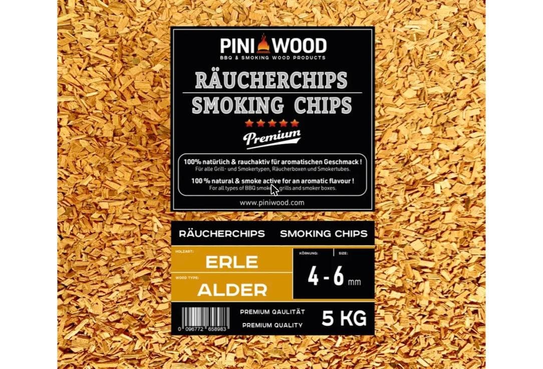 Grillholz & RĂ€ucherholz â PINI 5 kg RĂ€ucherchips Erle ohne Rinde 4-6 mm Smoking Chips