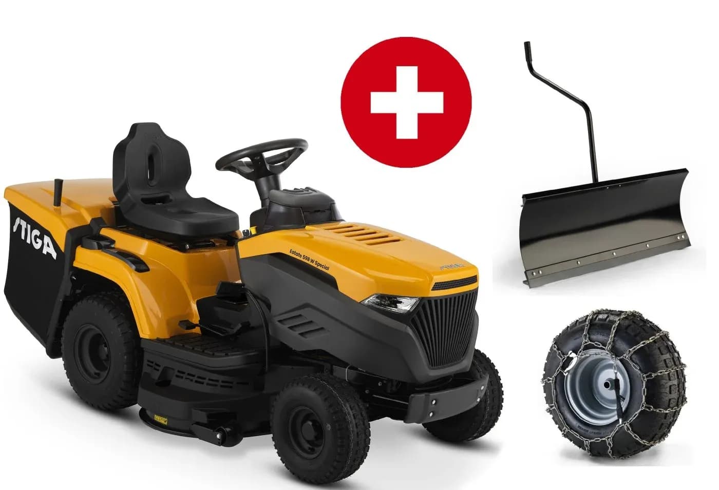 Rasentraktor Stiga Estate 598 W Special Honda - Winterpaket mit Schneeschild und Schneeketten