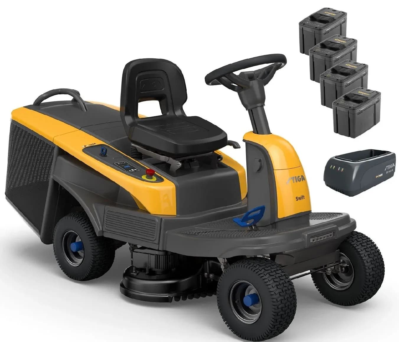 Akku-Aufsitzmäher Stiga Swift 372e mit 4x 5 Ah Akkus und 1x Ladegerät