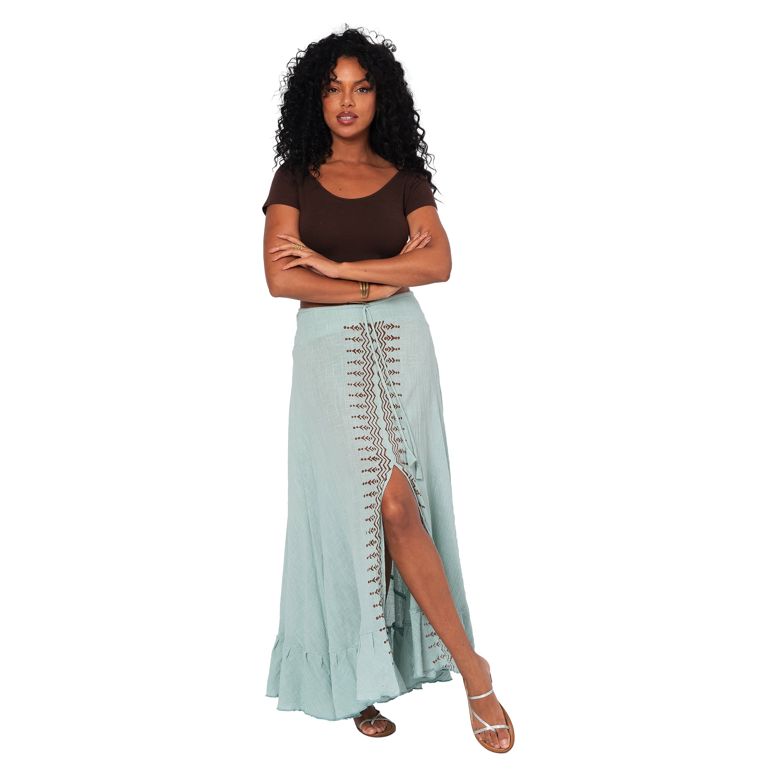 Jupe été longue Gussie - 100% coton - vert - Akoustik Online