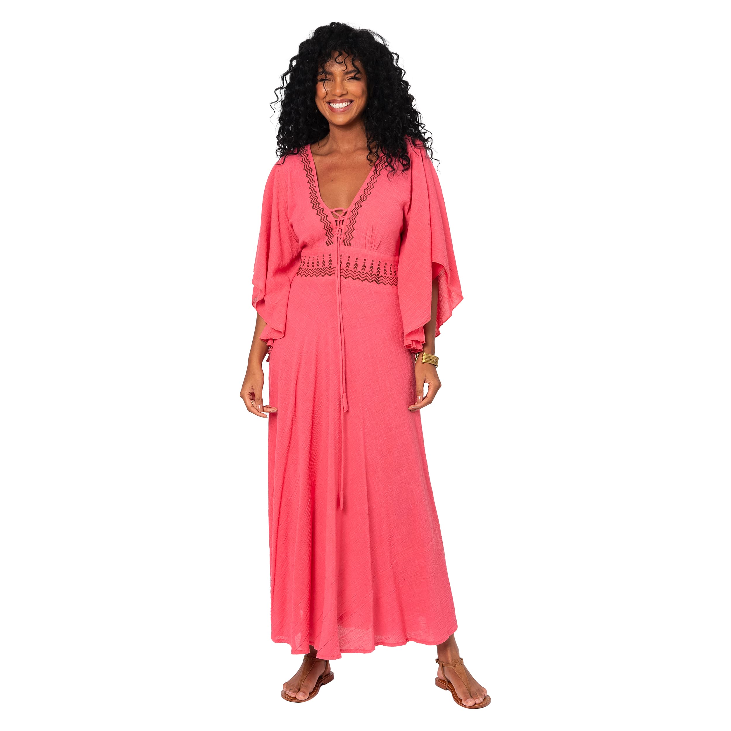 Robe été longue manches courtes Xandra - 100% coton - Akoustik Online