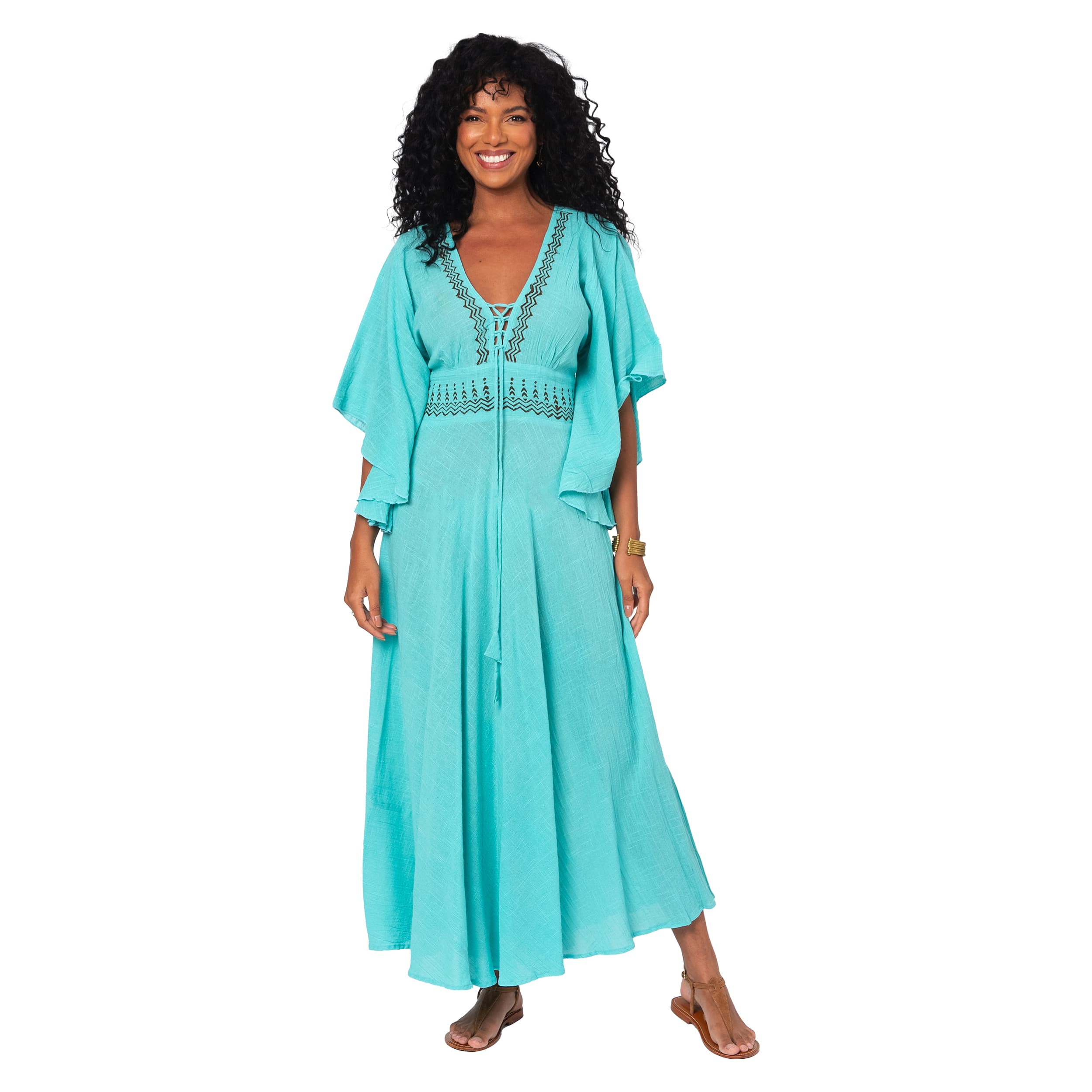 Robe été longue manches courtes Delma - 100% coton - Akoustik Online