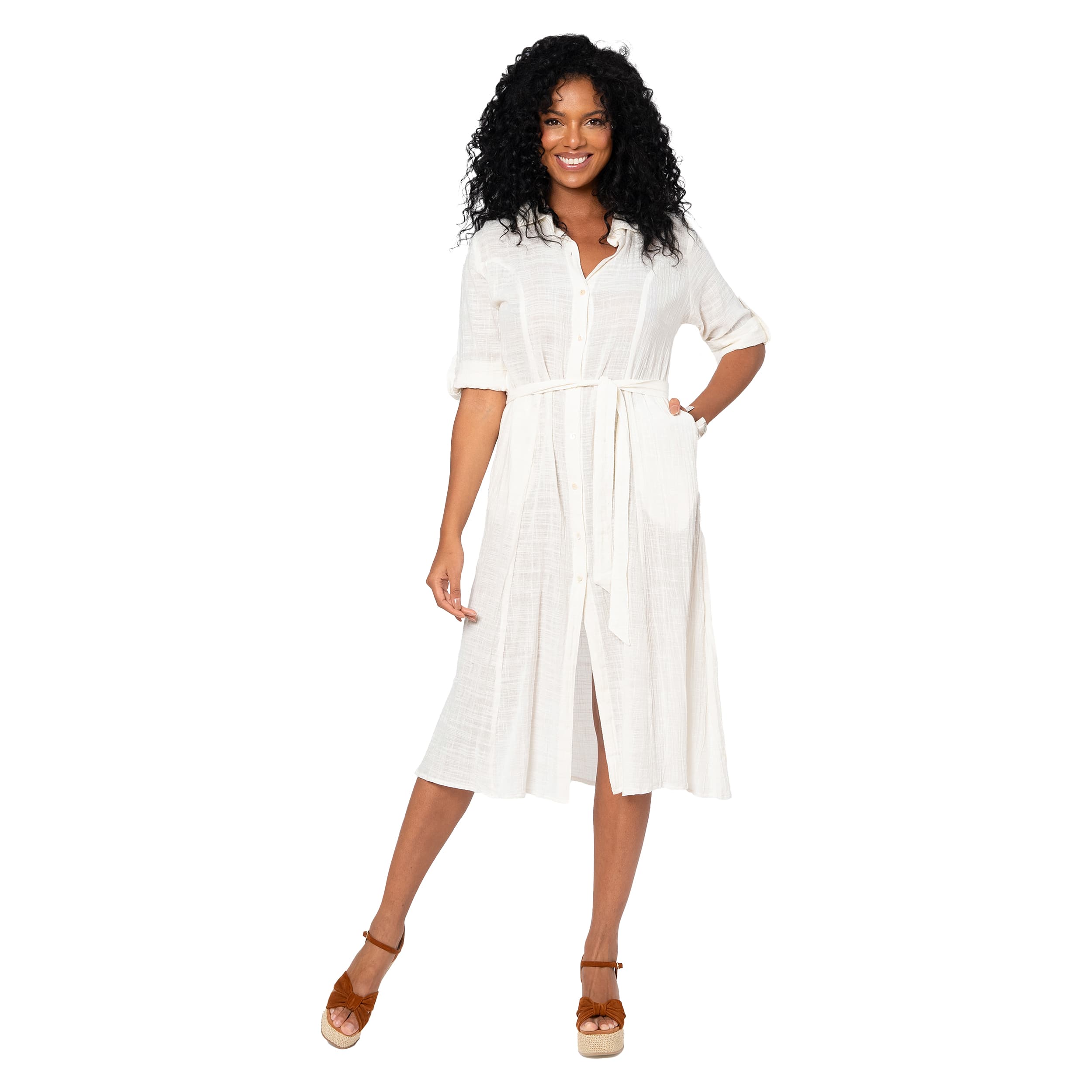 Robe été mi-longue manches courtes Hervé - blanc - Akoustik Online