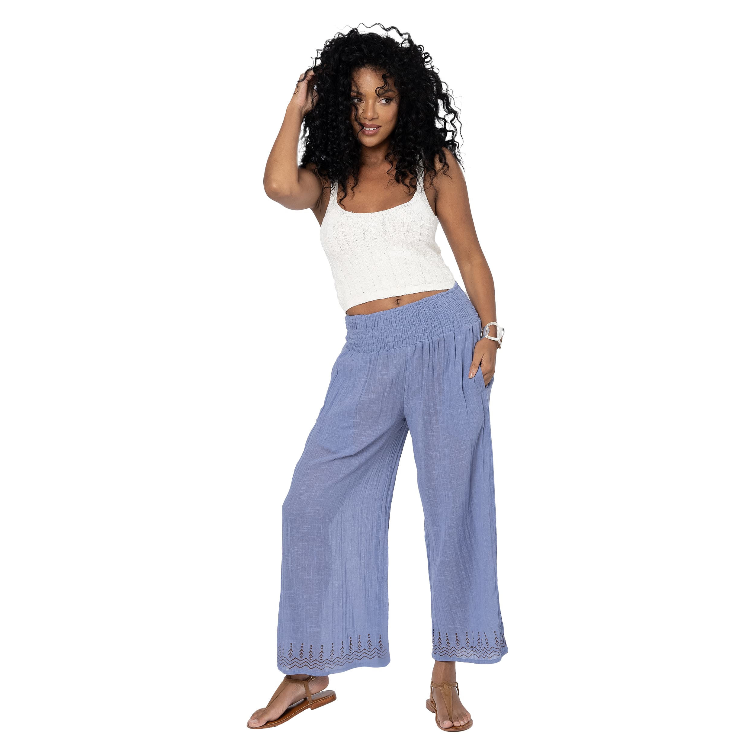 Pantalon été mi-long Pierce - 100% coton - violet - Akoustik Online