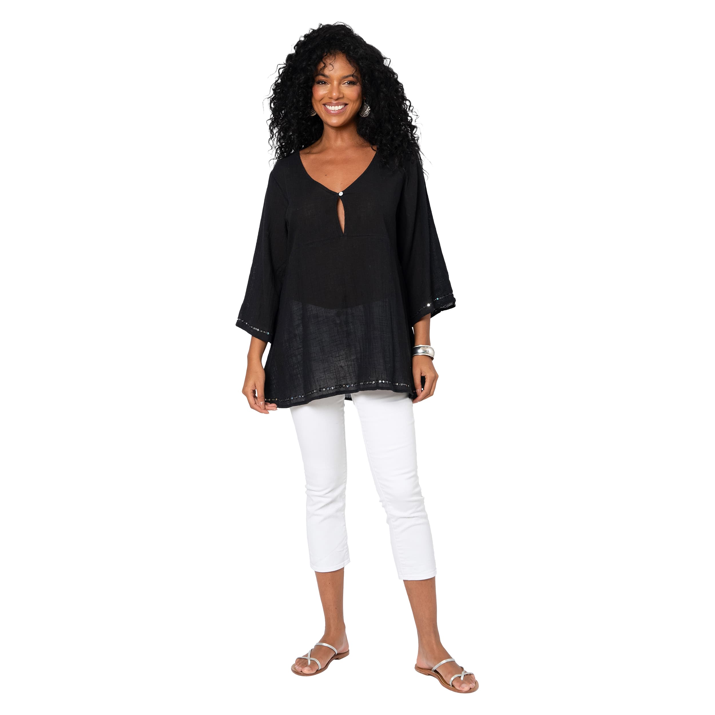 Top été long manches 3/4 Brock - 100% coton - noir - Akoustik Online