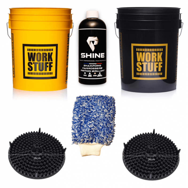 Kit de Lavage 2 seaux Work Stuff / Grilles et Gant Ouragan / Shampoing Shine