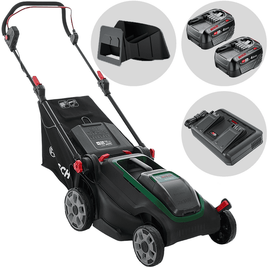 Bosch Rotak18V2-43 - Tondeuse à gazon sans fil - 2X18 V/4 Ah - Largeur de coupe 43 cm