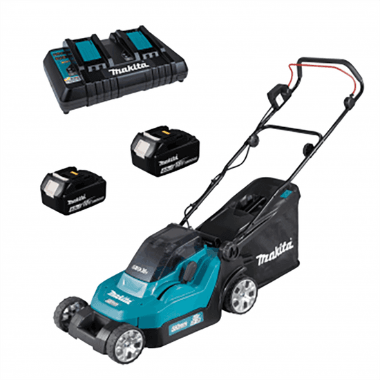 Makita DLM432PT2 - Tondeuse à gazon électrique 2 X 5 Ah au lithium - Bac de ramassage, 43 cm