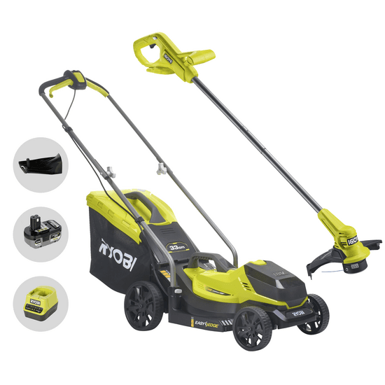Ryobi RLM18X33B50LT23A - Kit Tondeuse à gazon + coupe-bordure à batterie - 18 V 5 Ah - Coupe 33 cm + 23 cm