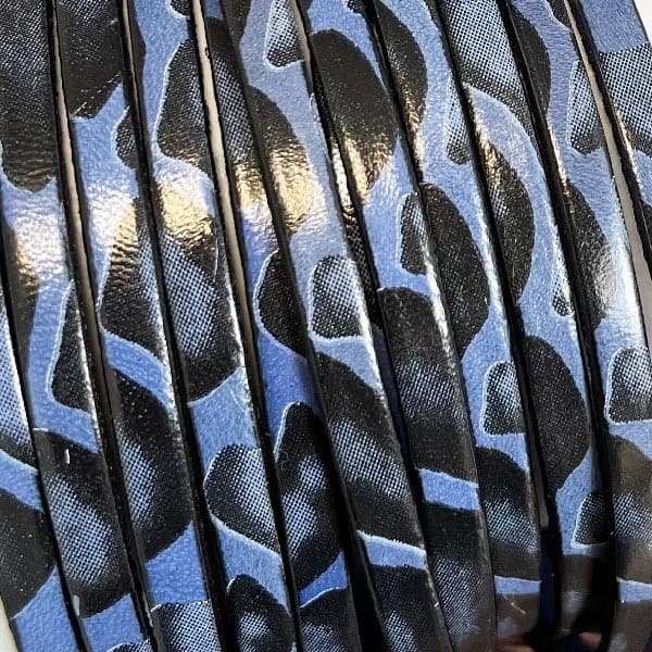 Cuir plat 5mm haute qualite imprime bleuet et noir savane