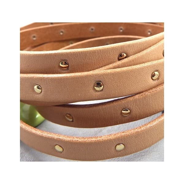 Cuir plat naturel 10mm avec clous dores haute qualite par 20cm