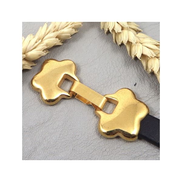 Fermoir clip fleurs design flashe or pour cuir plat 10mm