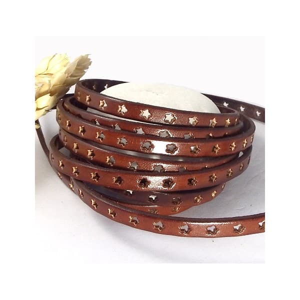 Cuir plat 6mm perfore etoiles marron haute qualite