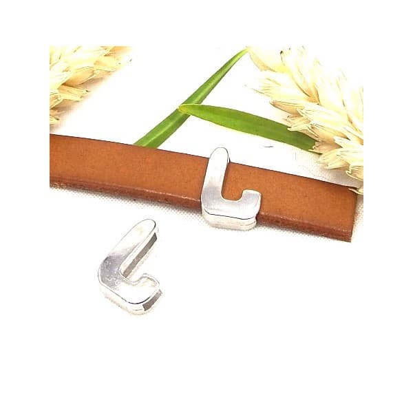 Passe cuir zamak argente lettre L arrondie pour cuir plat 10mm