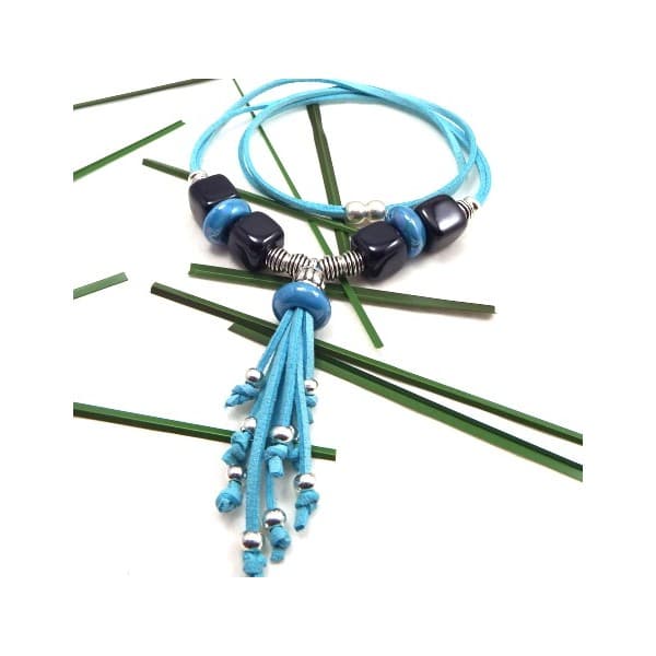 Collier cuir et ceramique