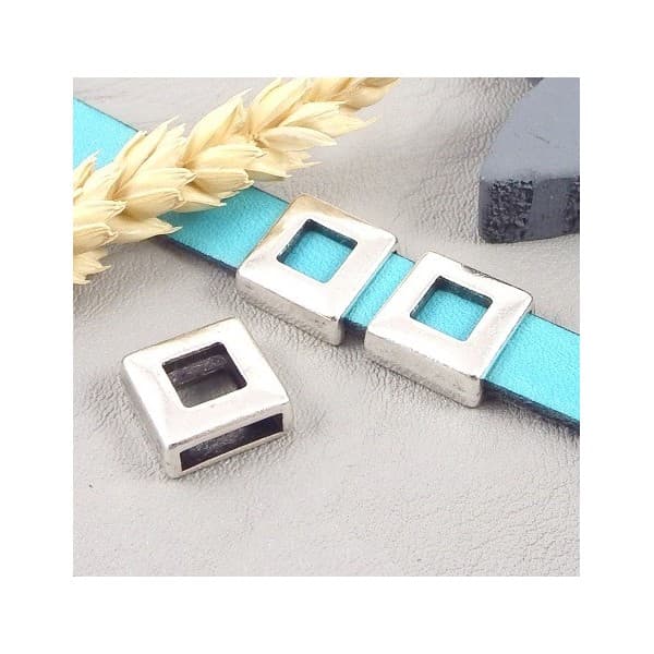 Perle passante carré évidé plaque argent pour cuir 10mm