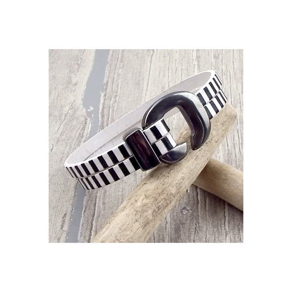 Kit tutoriel bracelet cuir noir et blanc raye fermoir gun metal noir