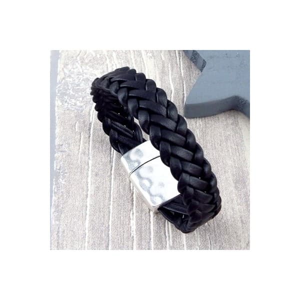 Bracelet cuir homme tresse noir 6 brins