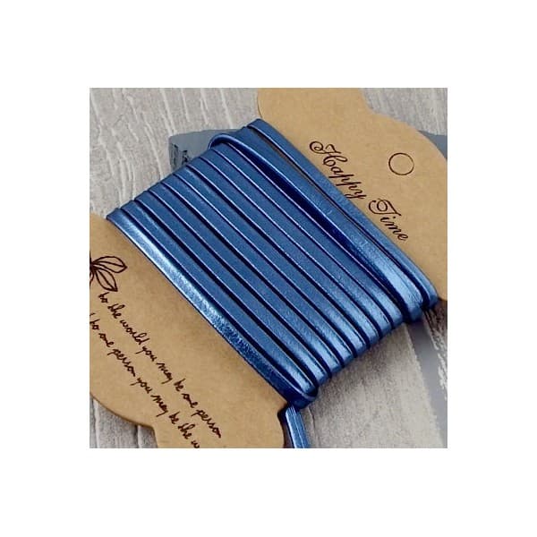 Cuir plat 3mm doublé bleu métal