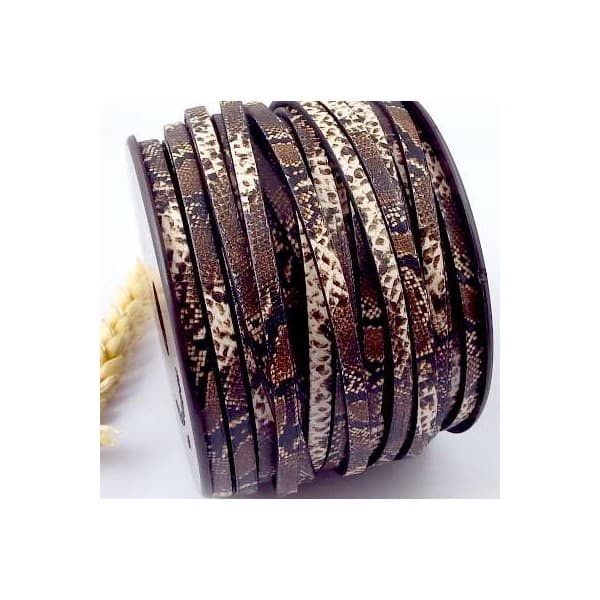 Cuir plat 5mm imprime boa marrron beige