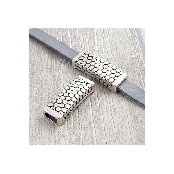 Passant rectangle gravé argent pour cuir 10mm