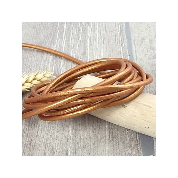 Cordon cuir rond 3mm cuivre metal