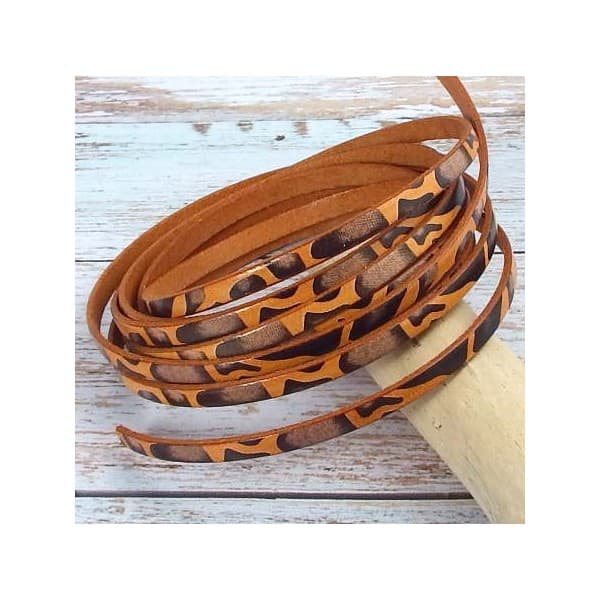 Cuir plat 5mm haute qualite imprime orange et noir savane