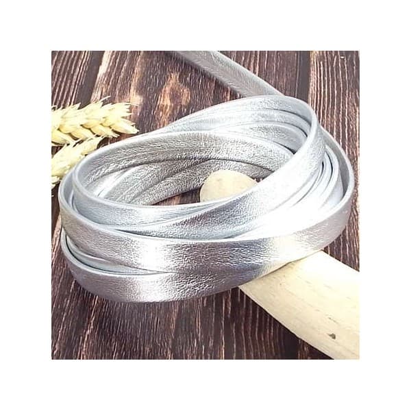 Cuir plat 10mm Chevre double couleur argent clair metal