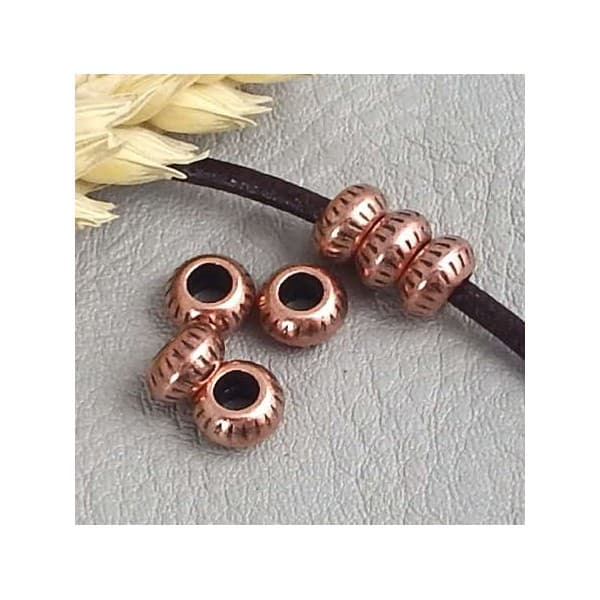 10 perles rondes cuivre pour cuir 2 a 3mm