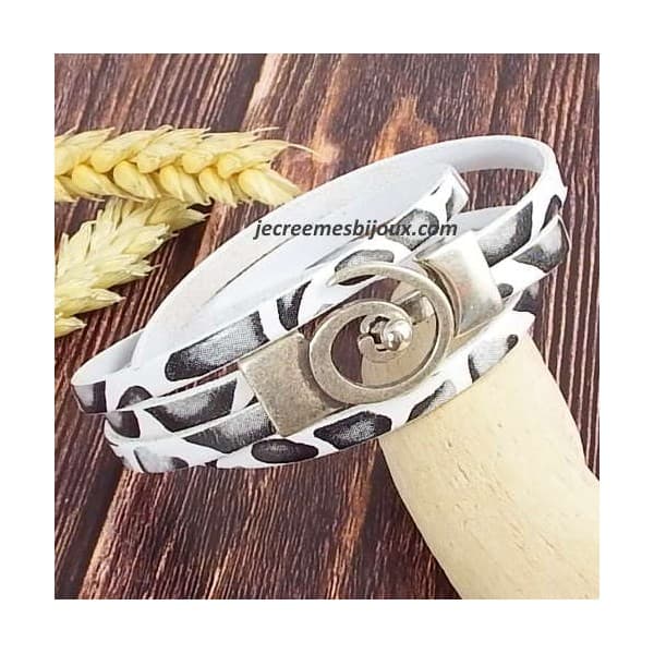 Kit tutoriel bracelet cuir blanc savane double spirale argent