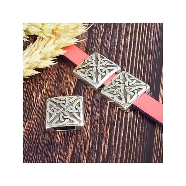 Passant carre argent ethnique argent pour cuir plat 10mm