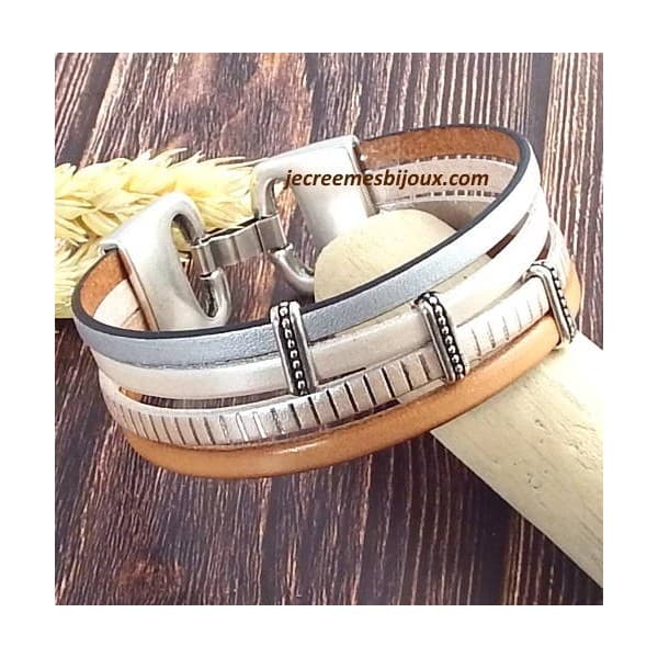 Kit bracelet cuir nude et argent fermoir argent