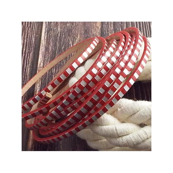 Cuir plat 3mm rouge raye argent