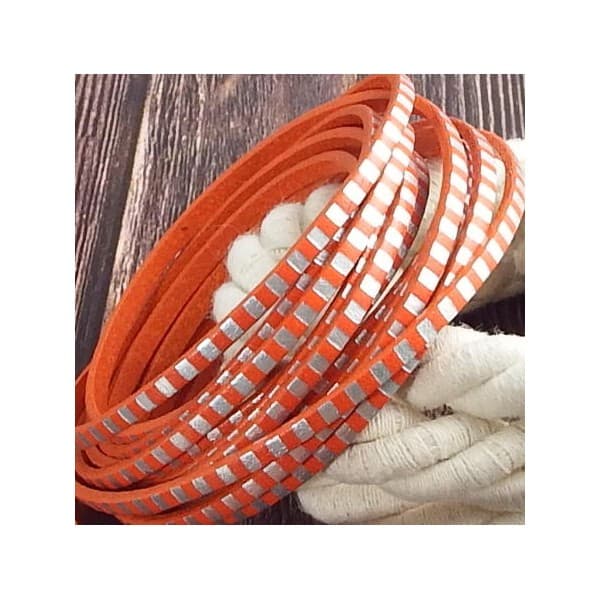Cuir plat 3mm orange raye argent