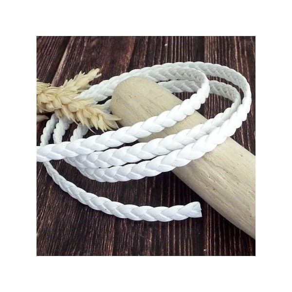Cuir plat 6mm tresse blanc