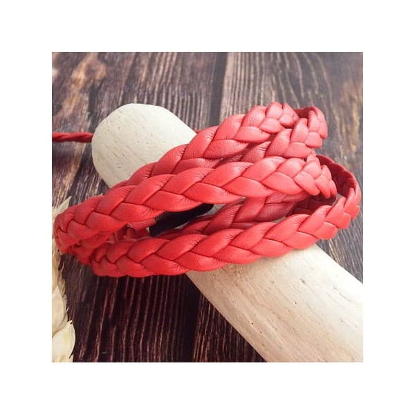 Cuir plat 6mm tresse rouge