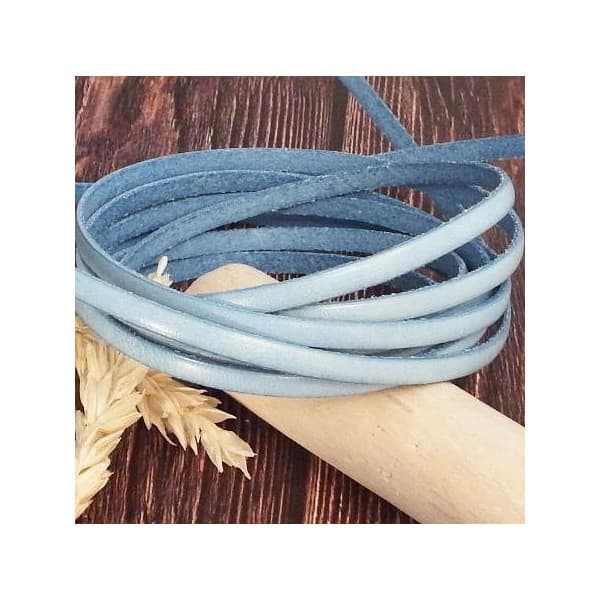 Cuir plat 5mm bleu jean delave