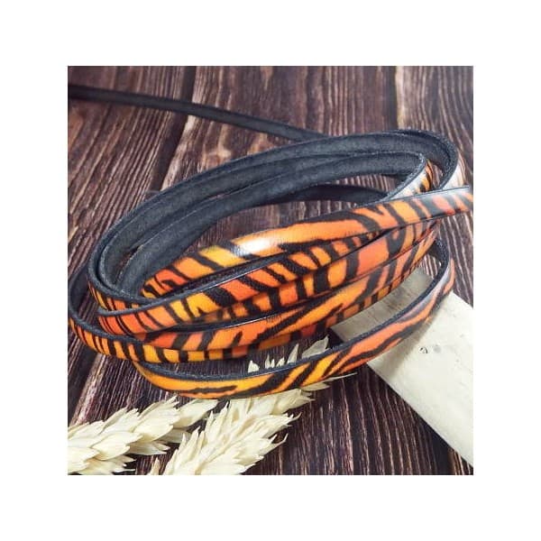 Cuir plat 5mm imprime tigre orange et noir