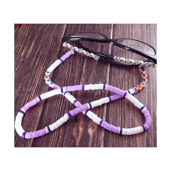 Kit chaine de lunettes heishi mauve, blanc et corail