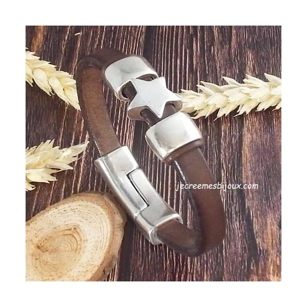 Bracelet cuir homme Londres marron et argent