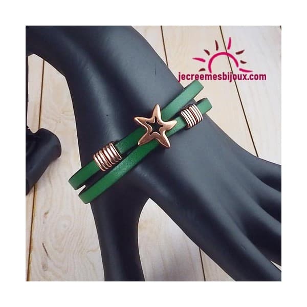 Bracelet cuir Amanda, vert et cuivre
