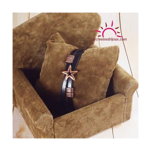 Bracelet cuir noir et cuivre Copa Cabana