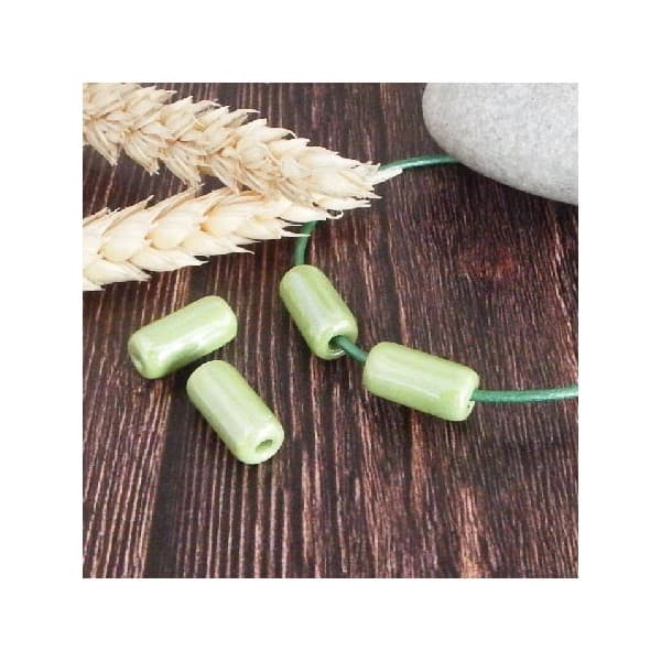 Perle passante tube light green pour cuir rond