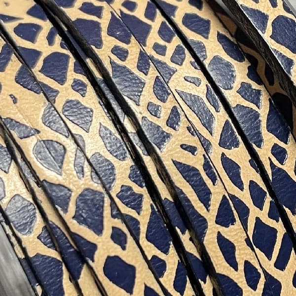 Cuir plat 5mm imprime animal naturel et bleu marine