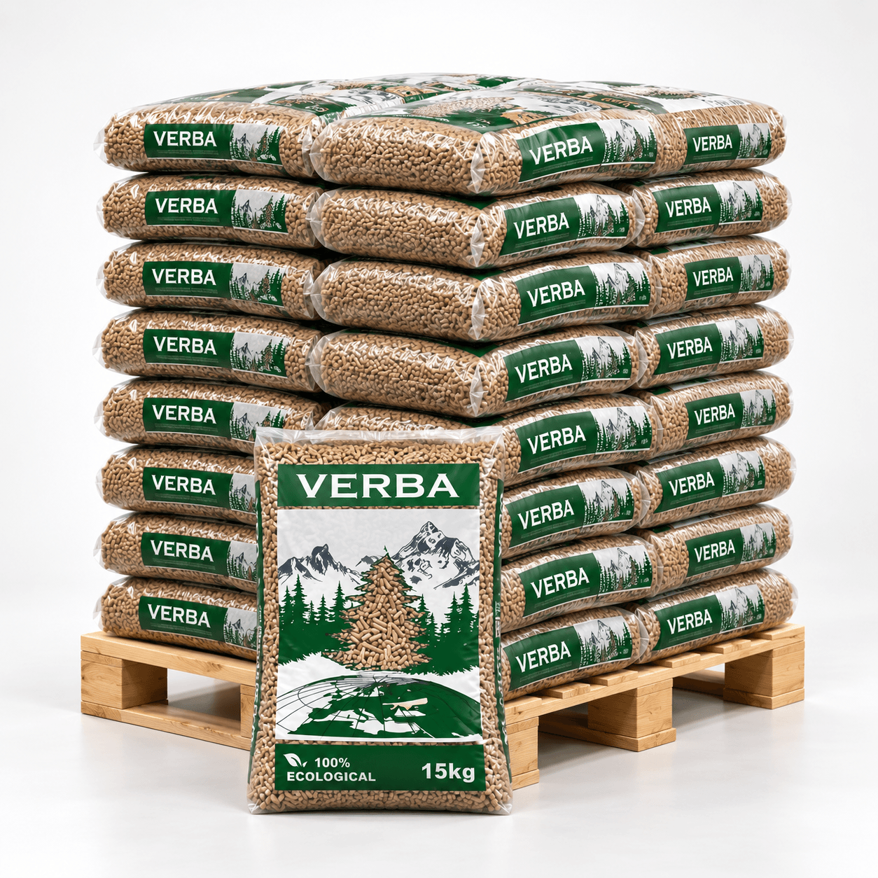 Verba Holzpellets – 70 × 15 kg Palette (1.050 kg) – 100 % Nadelholz, ENplus A1