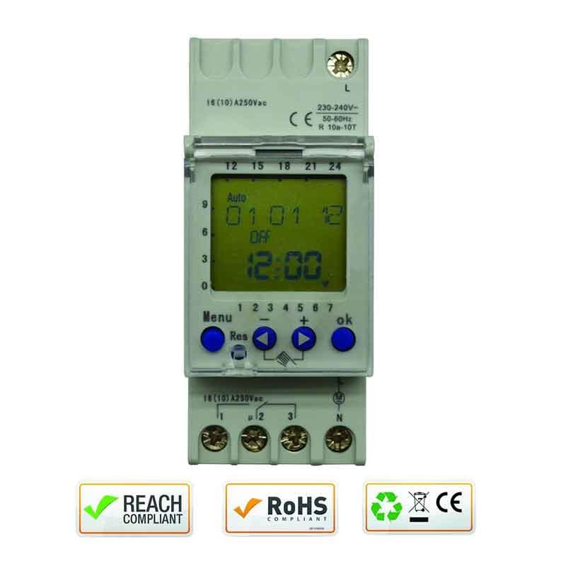 HORLOGE DIGITALE HEBDOMADAIRE RAIL DIN 2M 230V AC - IZYX DTD2302