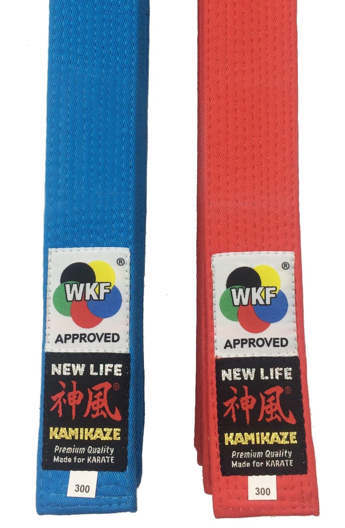 Ceinture de compétition KAMIKAZE "NEW LIFE Premium"- WKF - ROUGE ou BLEUE